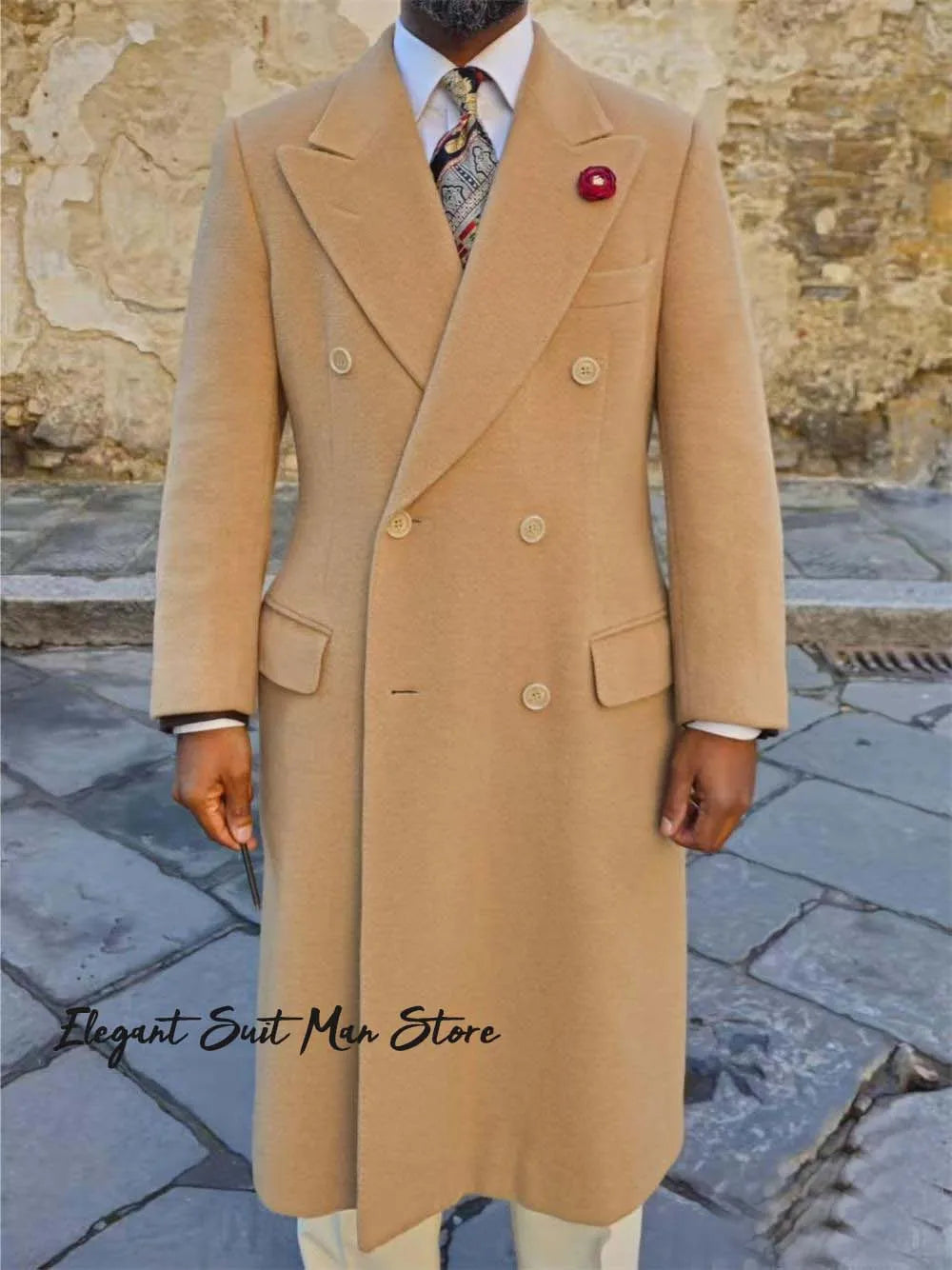 Double Breasted Peak Lapel Overcoat
