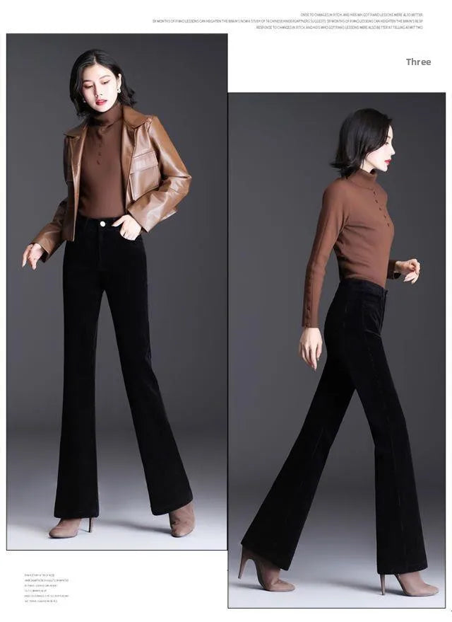 High Waist Corduroy Women's Pants Spring Autumn Winter Fashion Micro Flared Casual Trousers Slimming Warm Long Pants