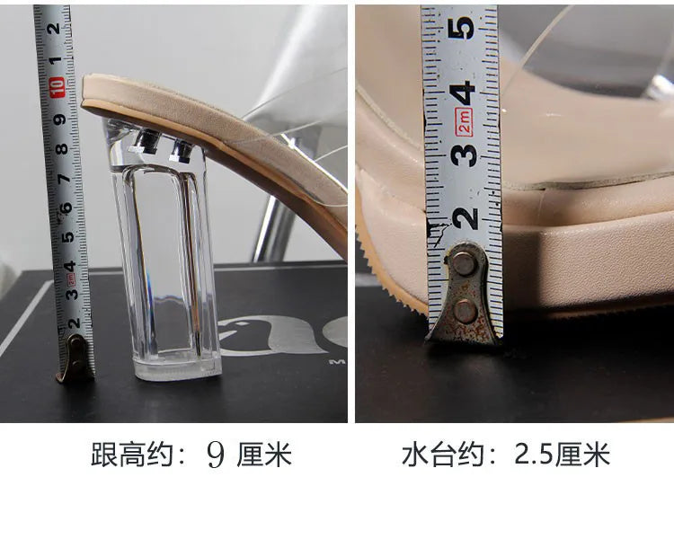 Women's High Heels, 2024 Summer New Waterproof Table with A Line Not Tired Feet Thick Crystal Slippers, Women's Shoes