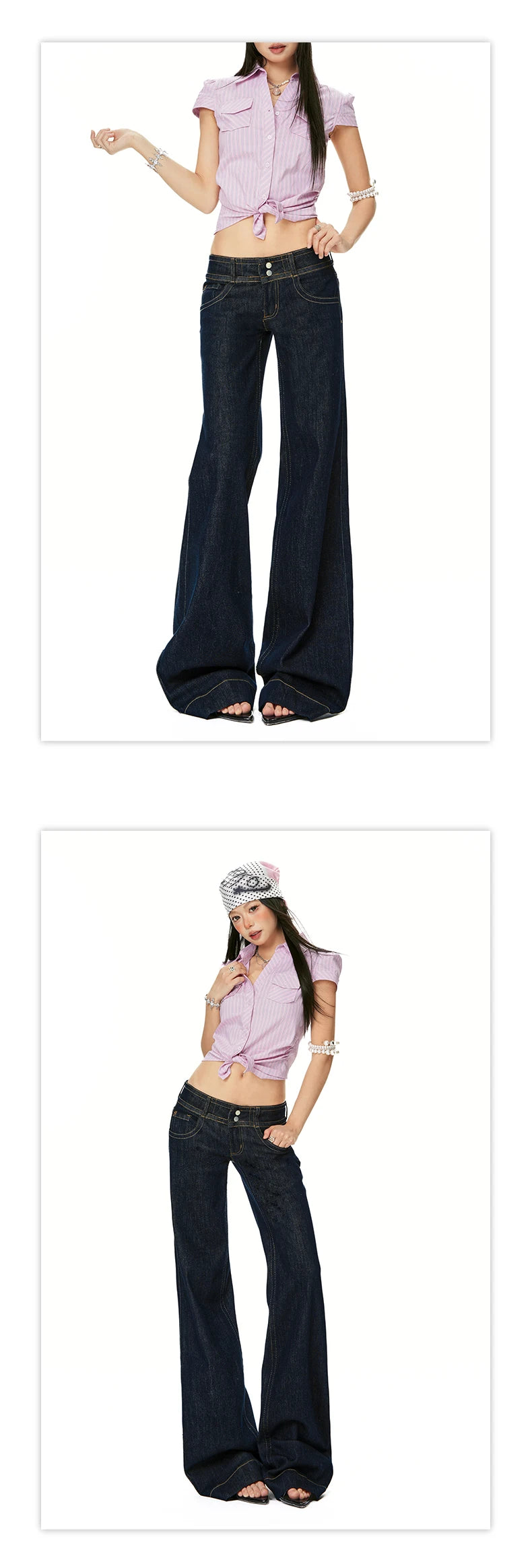 Women Vintage Blue Jeans Hip Hop Fashion Streetwear Y2K Wide Leg Straight Low Waist Jeans Baggy Denim Pants