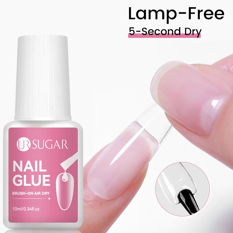 UR SUGAR 10ML Nail Glue No Need Lamp False Nail Tips Gel Cured Clear Color Nails Tools Super Strong Acrylic Tips Rhinestone Bond