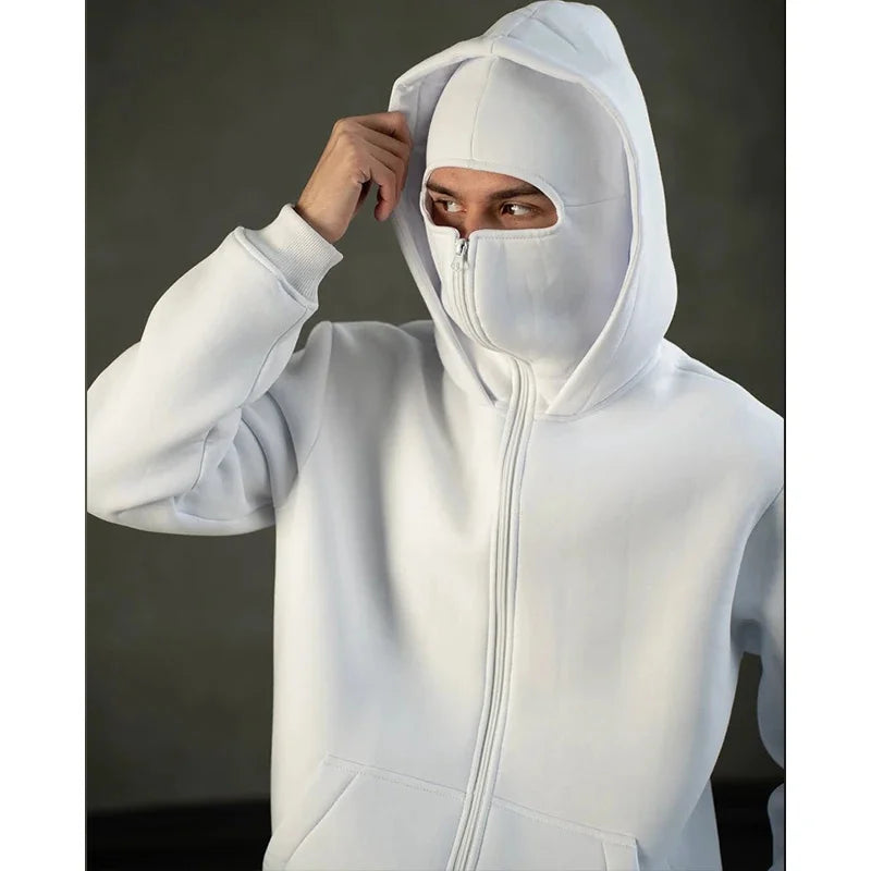 Unisex Hoodie Coat Warm Loose Balaclava Jacket Outdoor Sports Casual Jacket with Face Mask Street Wear