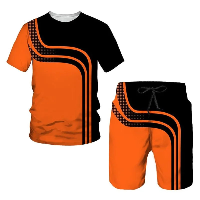 New Men's Tracksuits Summer round neck T-shirt Oversized Men Trend Casual Tracksuits 3D Print T-shirt Shorts 2 Piece Outfit