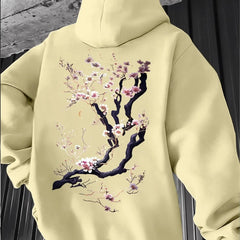 Men'S Hoodie Designed with Retro Ink Wash Style Cherry Blossom Branches Reflecting Eastern Aesthetics Made from Knit Fabric