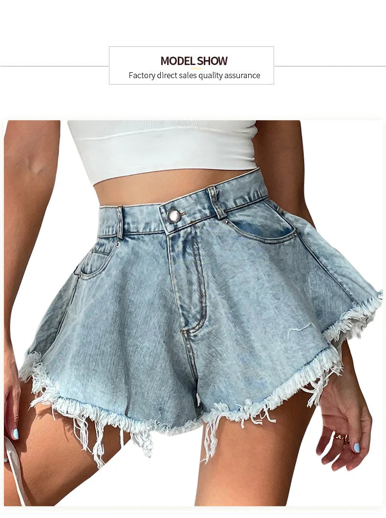 Women Denim Shorts Jeans Summer Beach Clothing Feminino Wide Leg Loose Short Femme Pantalones Cortos Ropa Mujer Fashion Clothes