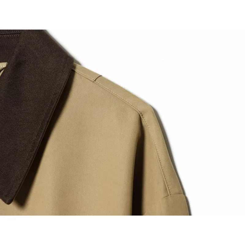 Women's Short Trench Coat with Contrast Collar New Spring Turn Down Collar Long Sleeve Button Women Coats Chic Female Jackets