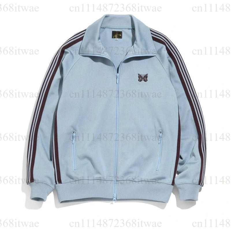 Unisex Embroidery Track Suit Striped Tape Zip‑Up Jacket Pants Set Casual Sportswear Outfit Long Sleeve Athletic Tracksuit Set