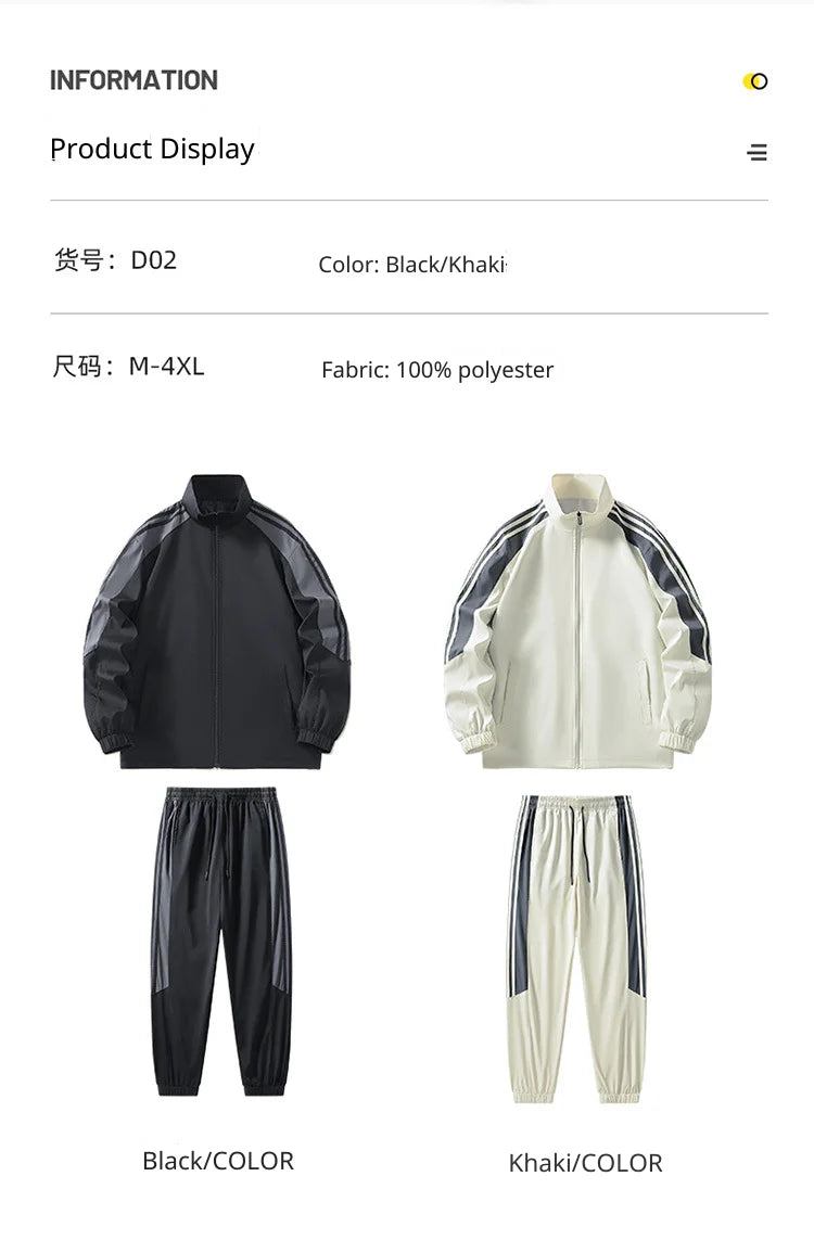 Men Fashion Tracksuit 2‑Piece Set, Stand Collar Zip‑Up Jacket & Drawstring Pants, Striped Casual Sports Outfit For Autumn Winter