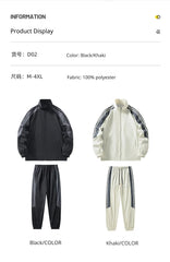 Men Fashion Tracksuit 2‑Piece Set, Stand Collar Zip‑Up Jacket & Drawstring Pants, Striped Casual Sports Outfit For Autumn Winter