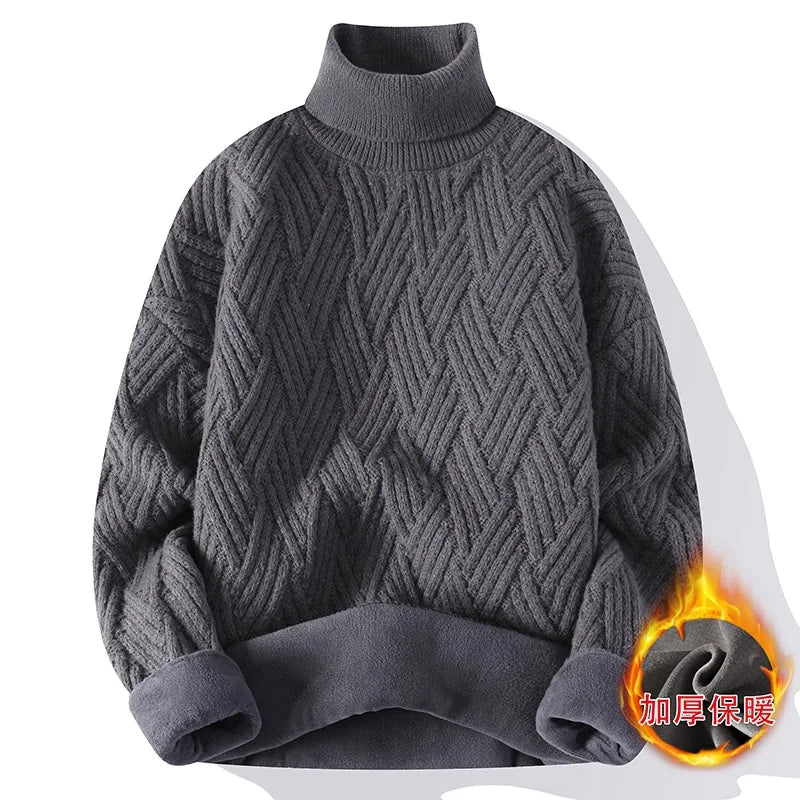 New Winter Men Fleece Warm Turtlenecks Sweaters Man Loose Casual Knitted Pullovers High Quality Male Pullovers Thicker Clothing