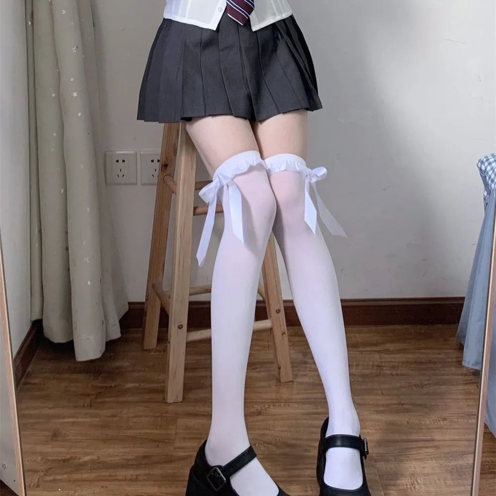 Lace Ribbon Knee High Socks