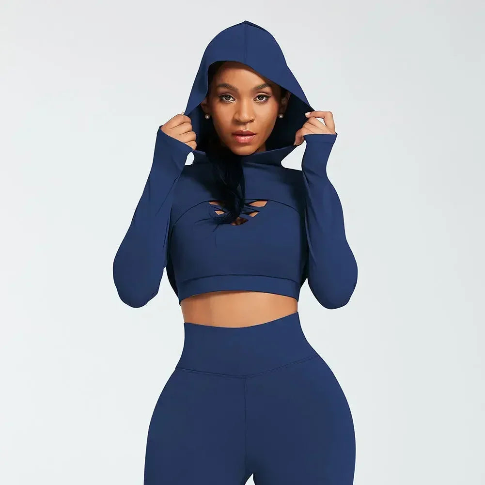Ensemble Female 3 Pieces Yoga Set Gym Workout Clothes for Women Sport Long Sleeve Hoodie Sweater Active Wear Sport Set Tracksuit