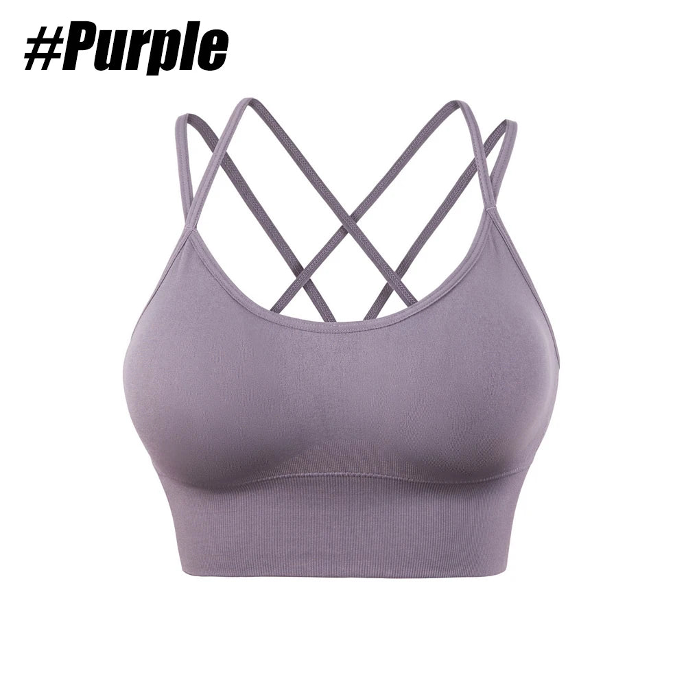 1Pcs Women Sports Bras Seamless Criss Cross Back Sexy Padded Fitness Yoga Vest Gym Running Crop Top Breathable Beauty Bras