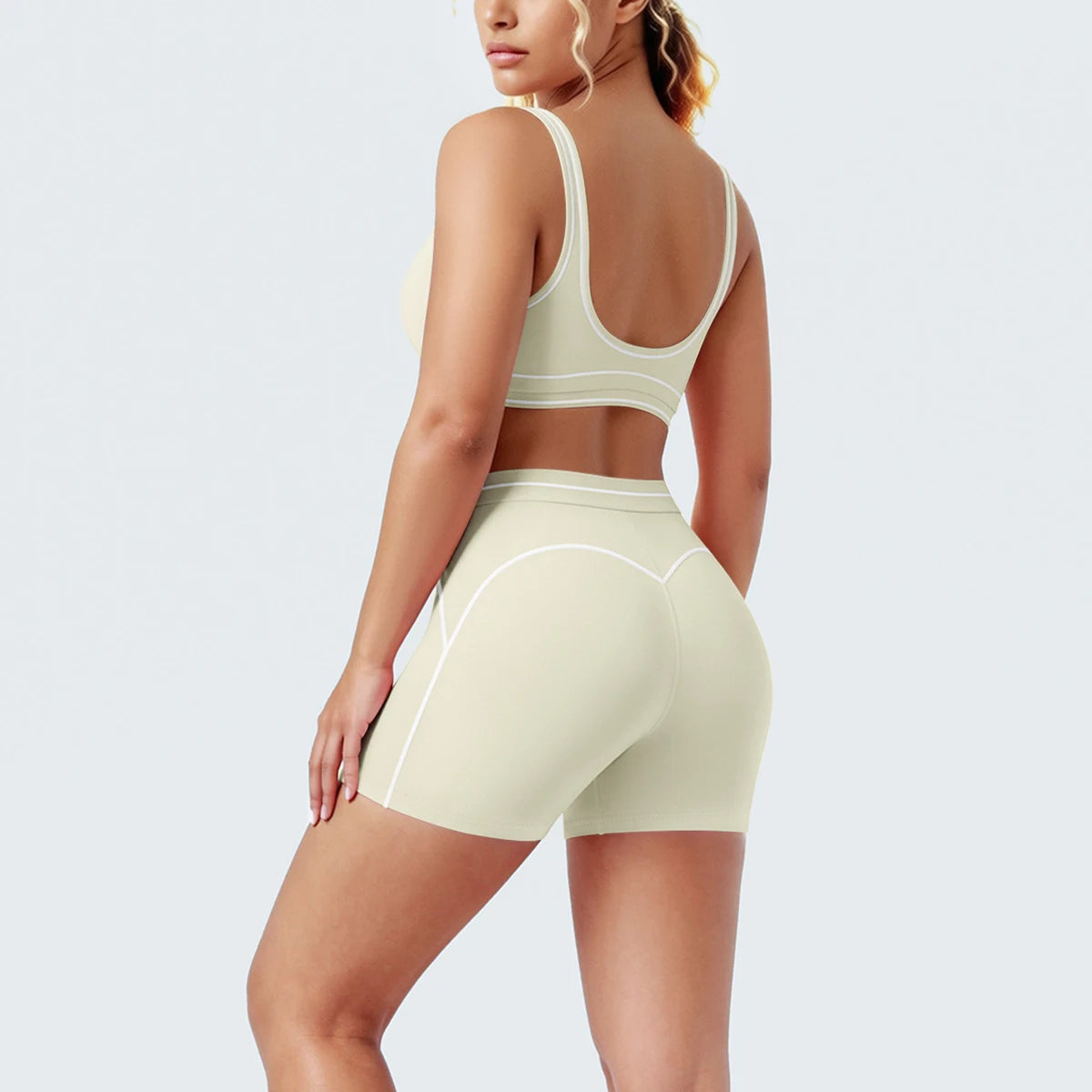 New Woman Yoga Set Color Blocking Sexy Sport Bra Yoga Underwear with Chest Pad High Waist Stripe Running Fitness Shorts Yoga Set
