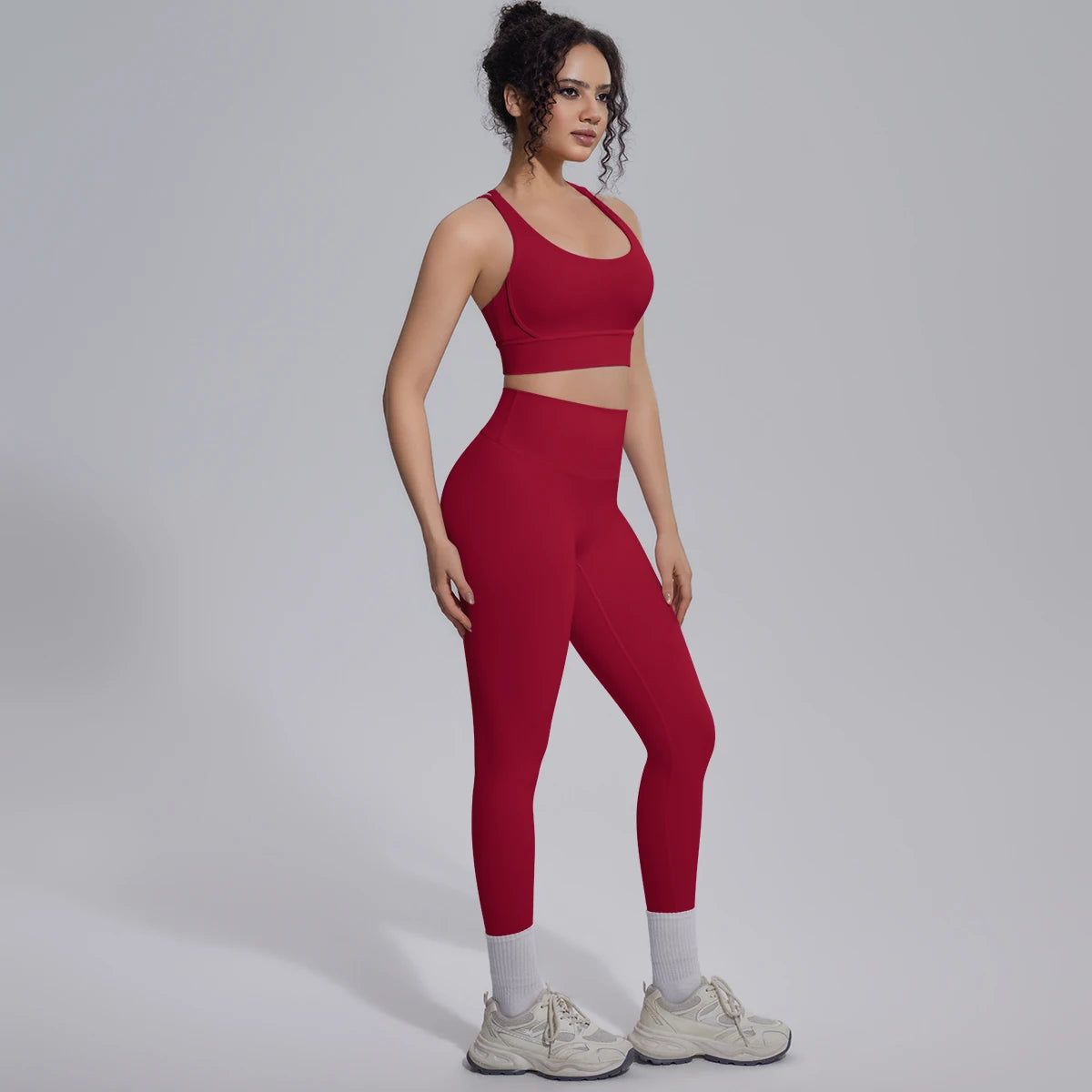 New Yoga Set for Woman Summer Gym Sports Running Bra Top Breathable Peach Buttocks Women Leggings Solid Color Yoga Set