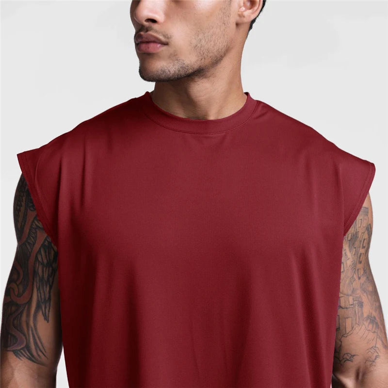 Gym Bodybuilding Tank Tops Mens Fitness Training Sleeveless Shirt Workout Muscle Vests Mesh Breathable Quick Dry Loose Singlets