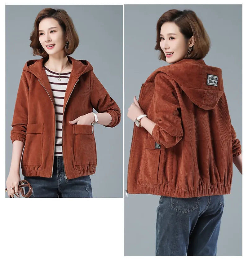 Corduroy Hooded Loose Jacket