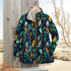 Quilted Leaf Print Winter Jacket