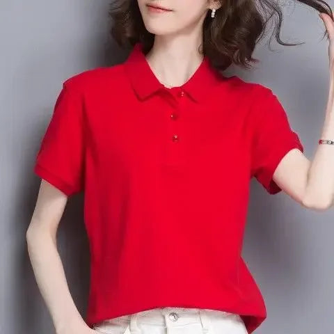 Minimal Button Polo Tee Women