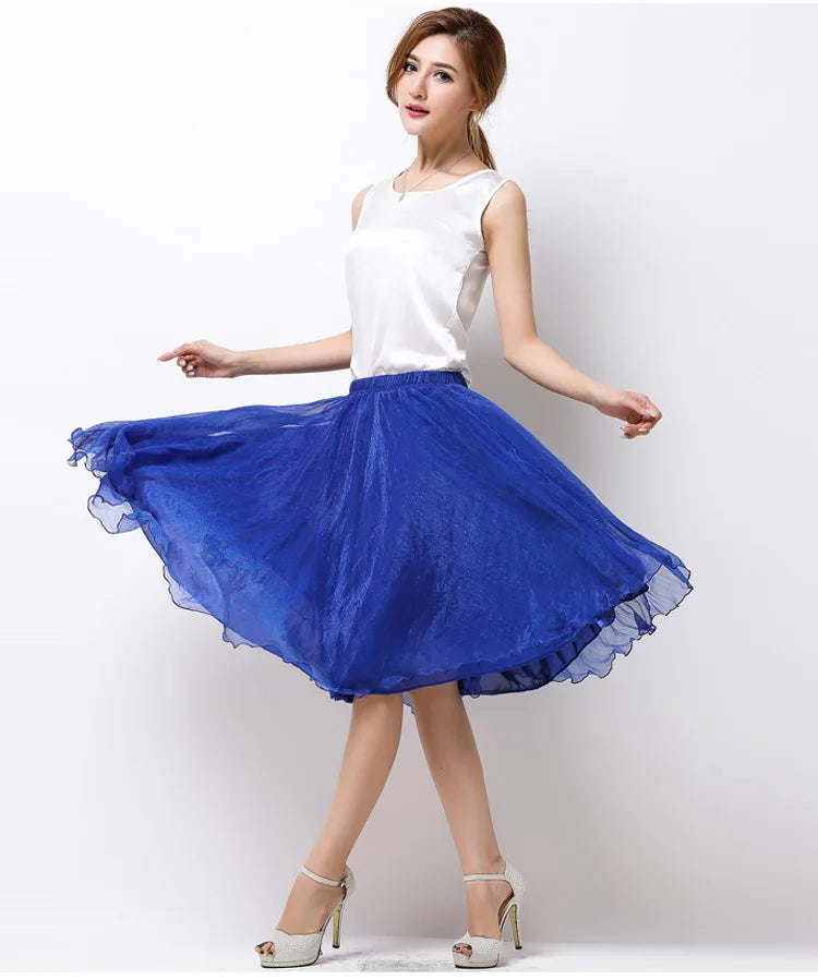 Silk Pleated High Waist Midi