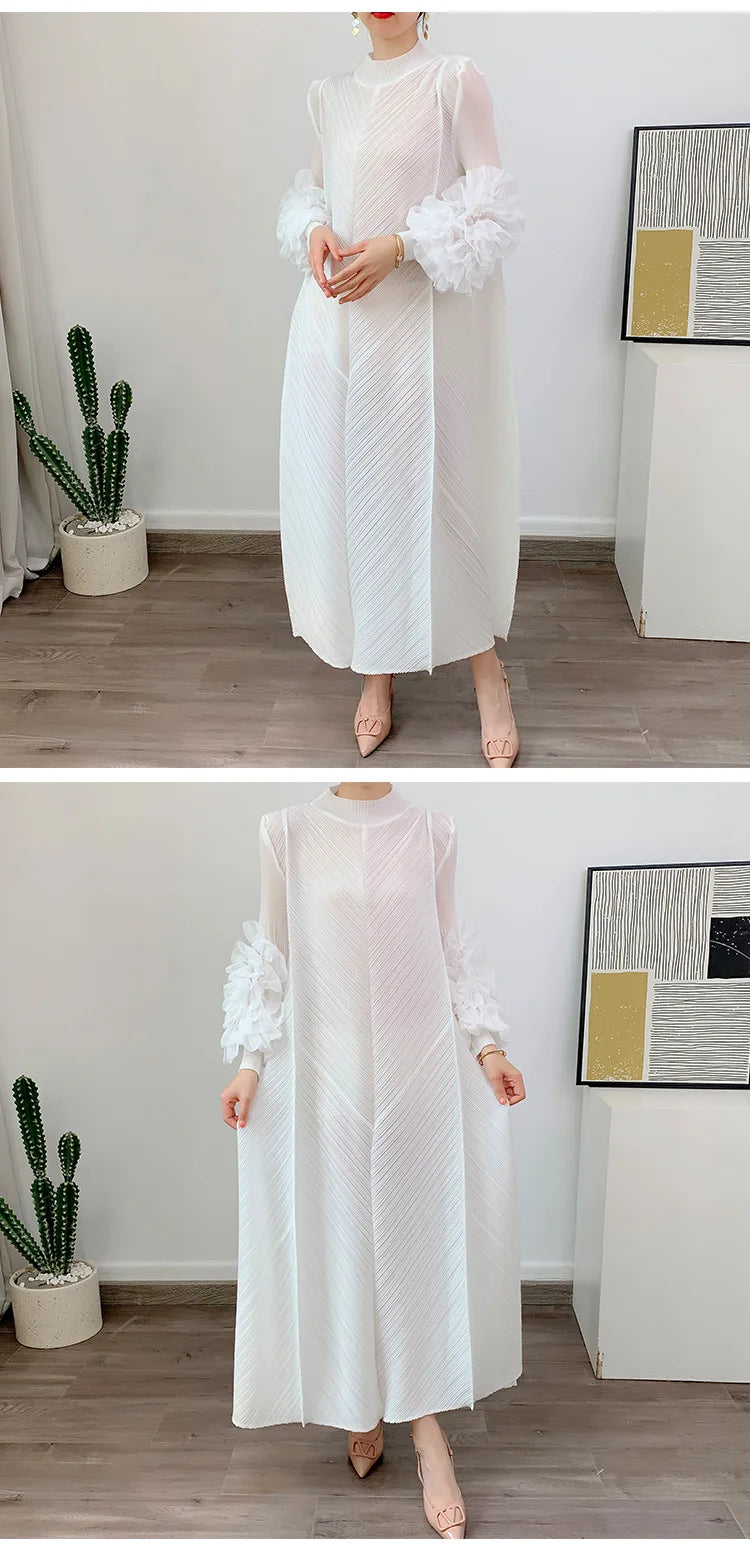 Women Elegant Evening Party Dresses 2025 Summer New Solid Colour Classic Long Sleeve Plate Flower Design Prom Dresses Female