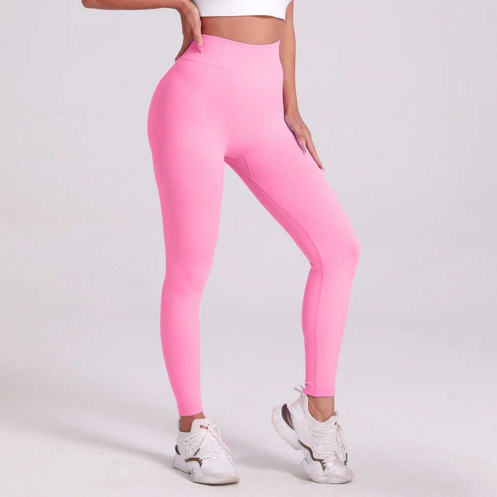 New Women V Back Athletic Leggings Fitness Exercise Yoga Gym Tights Workout Scrunch Butt Lifting Training Pants