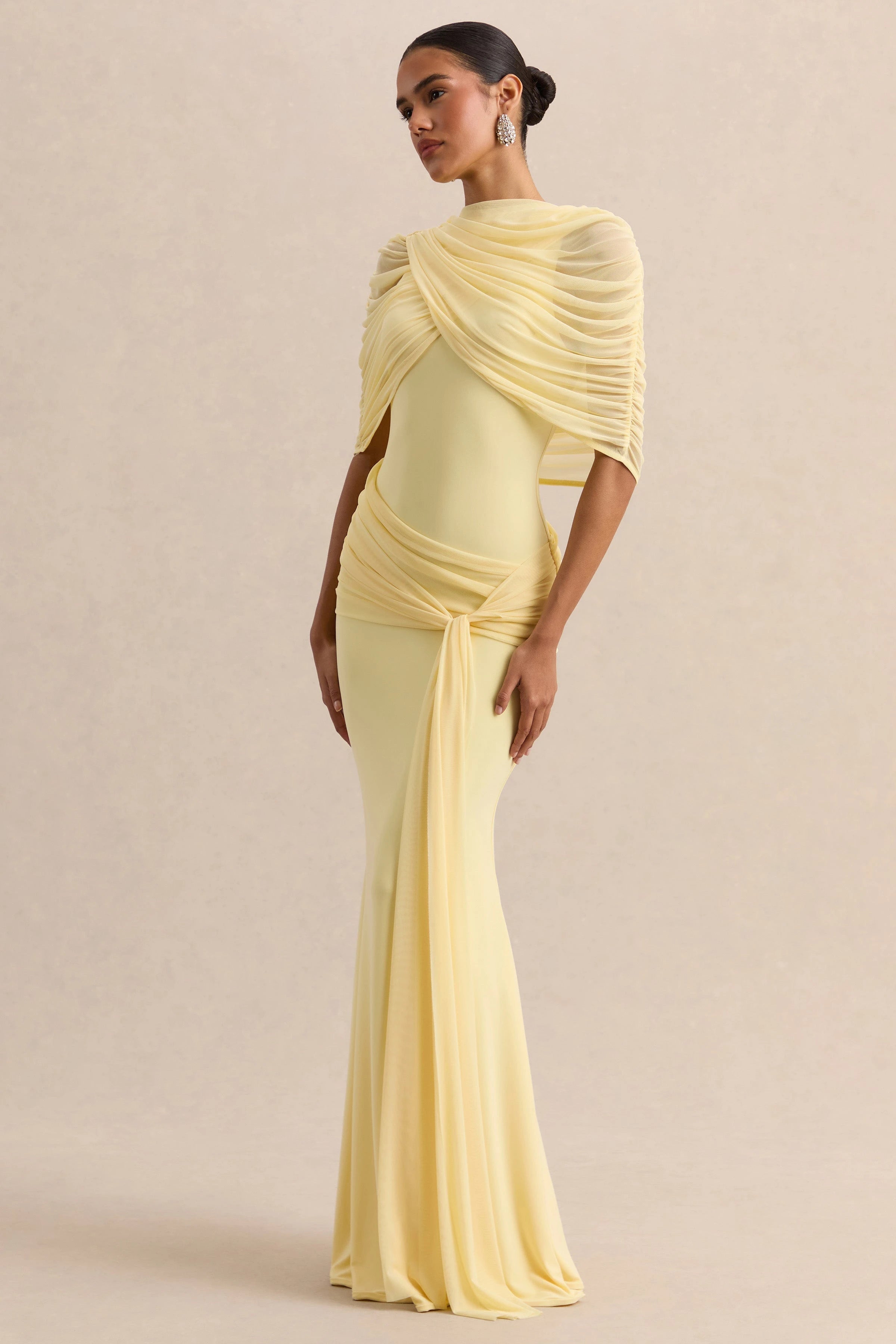 Elegant Mermaid Evening Dress Draped Detachable Cape Sleeveless Bodycon Maxi Gown Wedding Party Elegant Draped Formal Dress