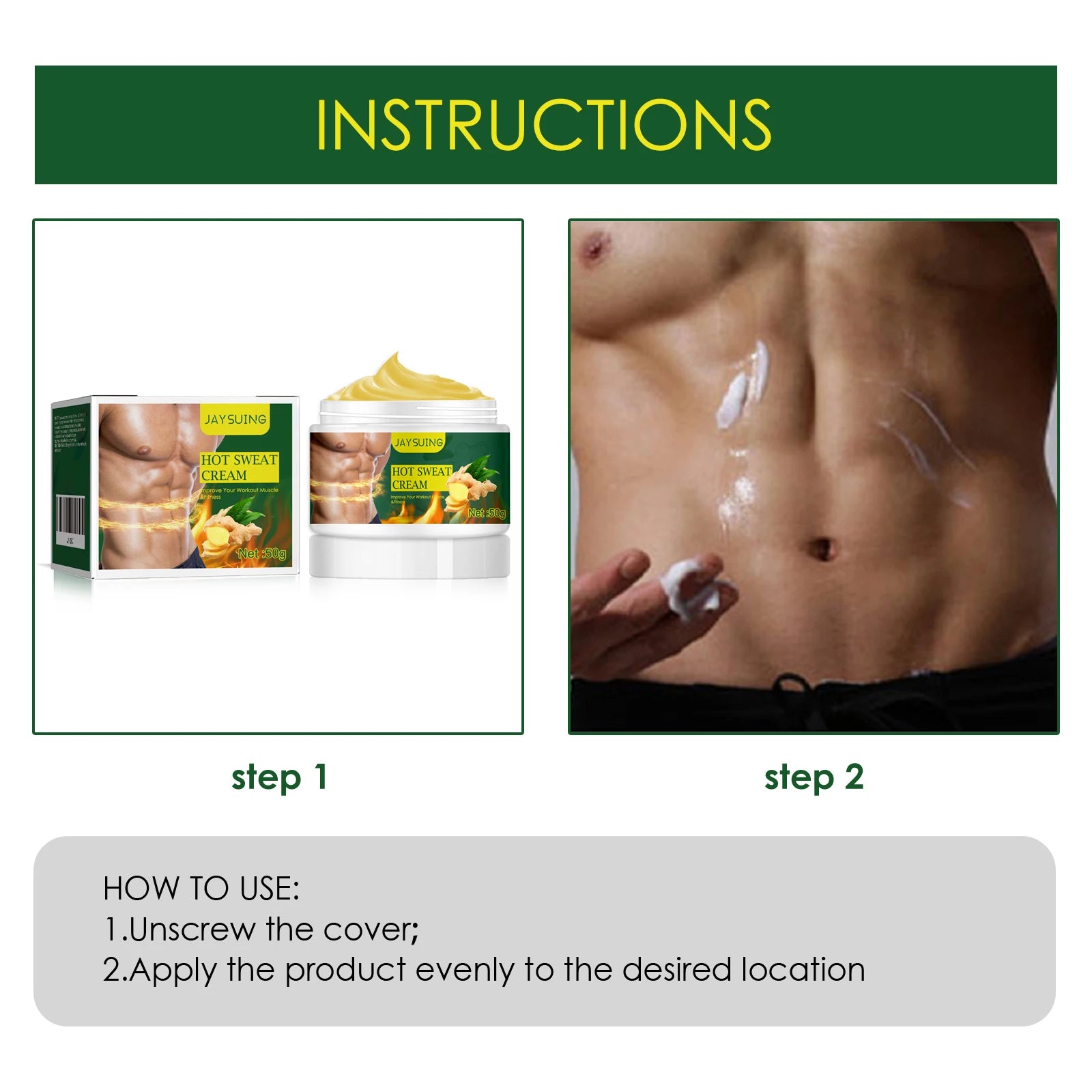 Men's Massage Cream for Body Care Warming Sensation Post Workout Recovery Moisturizing Skin Firming Routine Non Greasy 50g