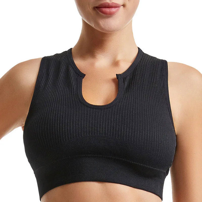 Women's Sleeveless Sports Bra Navel-Leaking with A Chest Pad  Highly Elastic Vest Sexy Stretchy Breathable Bra