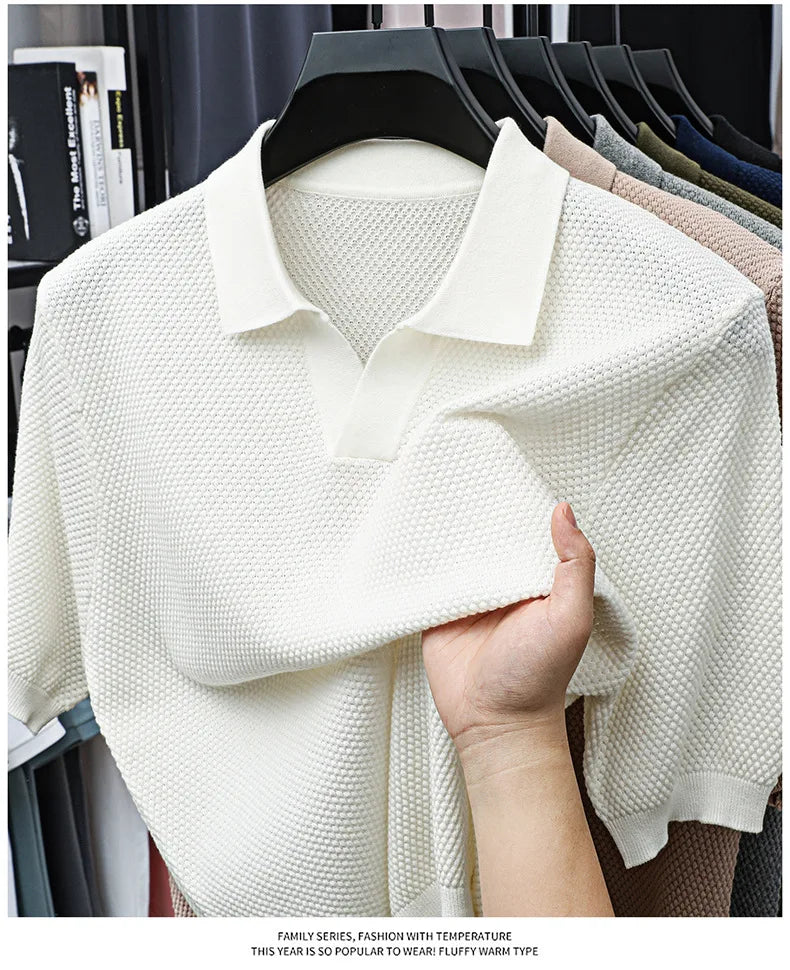 100% Cotton Short-sleeved POLO Shirt Men's Lapel Knitted T-shirt High-end Casual Bottoming Versatile Men's Short-sleeved Men's T