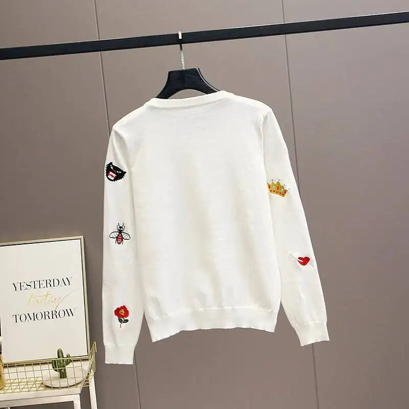 Embroidered Knit Cardigan Sweater
