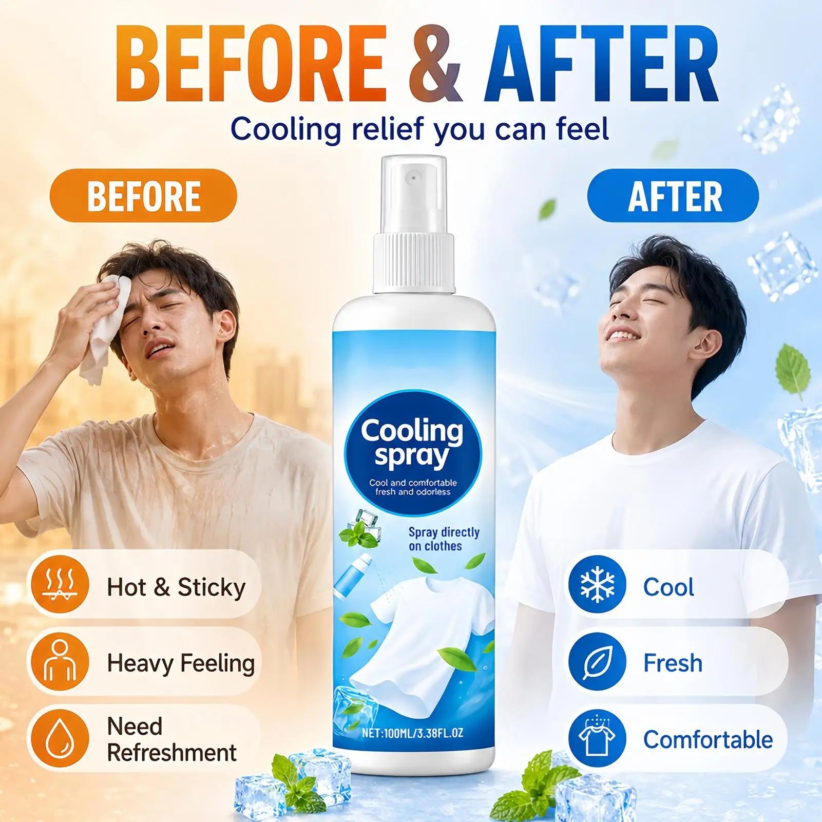 Effective Portable Cooling Spray 100ml Long Lasting Hydrating Body Mist for Summer Outdoor Sports Gym Travel Soothing Skin Face
