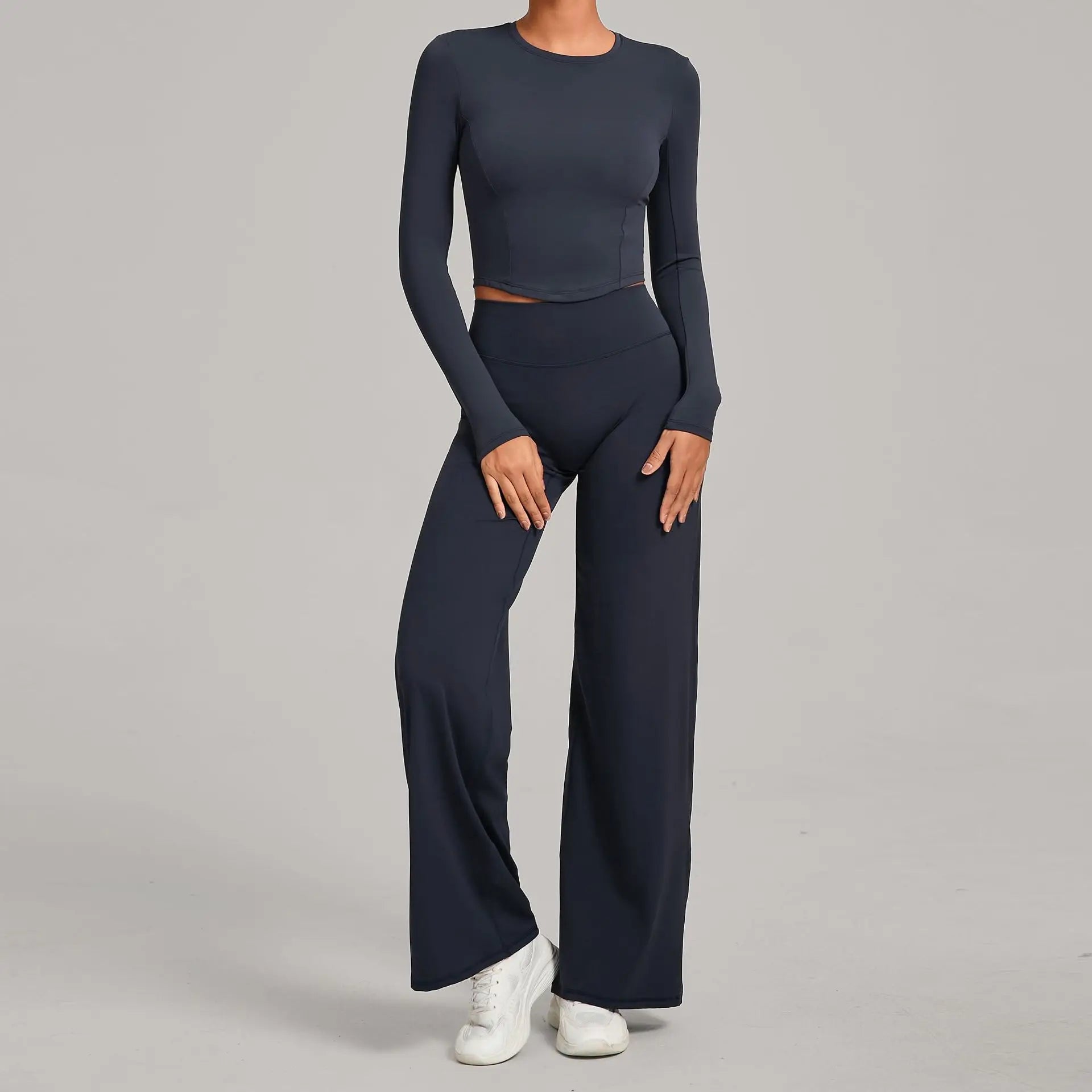 2PCS Yoga Set Women Yoga Pant Workout Tracksuit Sportswear Gym High Waist Straight Leg Bottoms Fitness Bta Sports Suit XP01