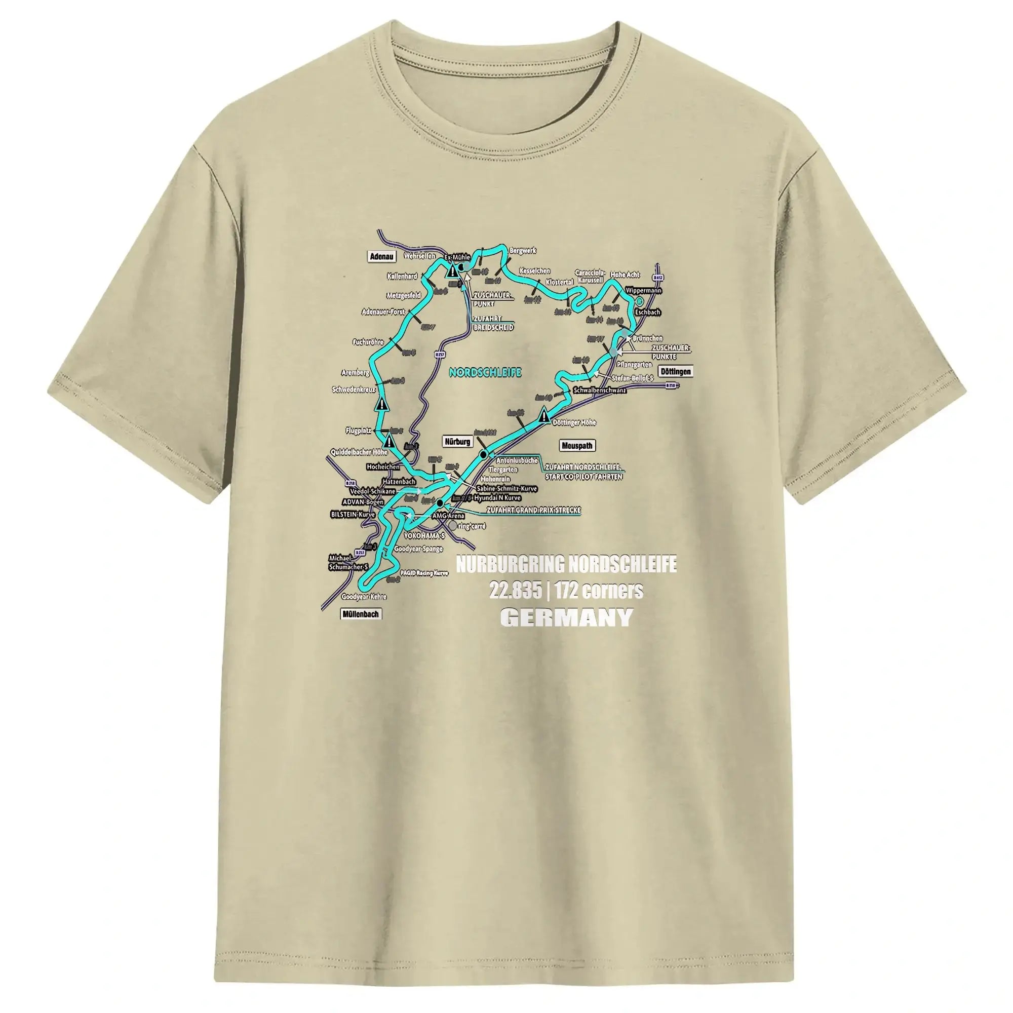 Men T-Shirt Nürburgring Nordschleife Germany Track Map Photographic Blue Print T Shirts Trending Beach Tees  Casual 1Cotton Tops