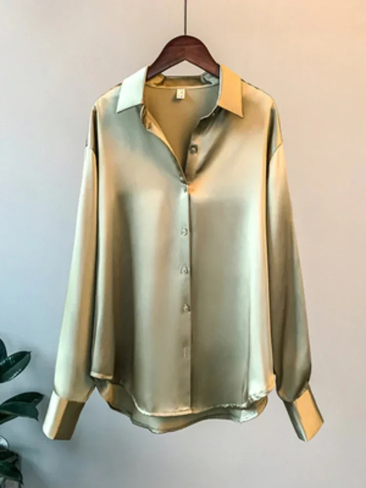 Elegant Satin Polo Office Blouse