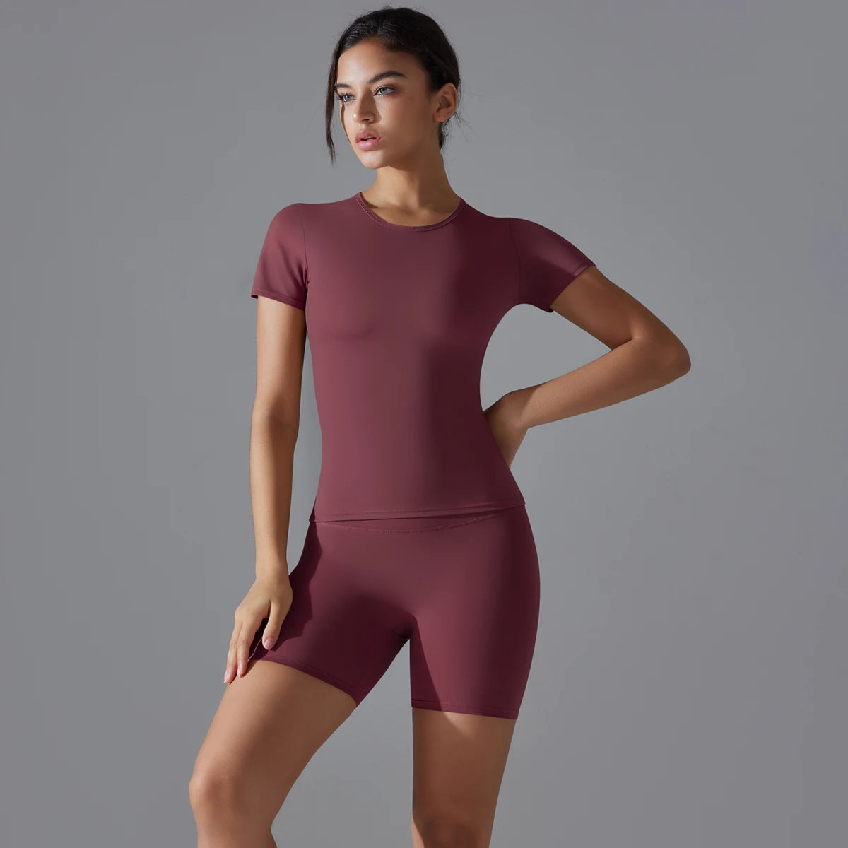Yoga Set Women Sports Short Sleeve Top With High Waist Leggings Running Jogging Workout Clothes Sports Fitness Gym Sets