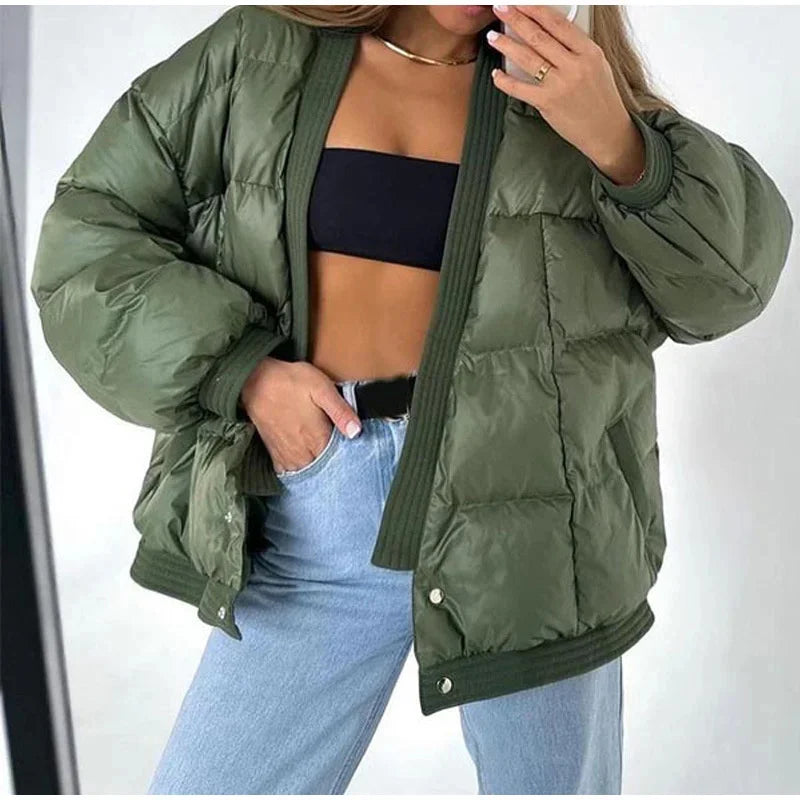 Women winter coats 2024 New in coats Couple style loose V-neck long sleeved top Thick and warm women's coat cotton-padded jacket