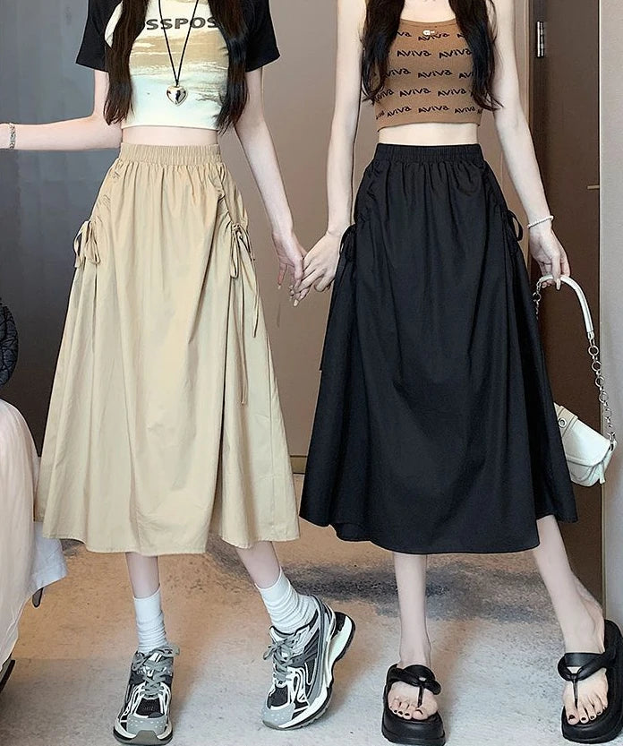 Drawstring Cargo A-Line Midi Skirt