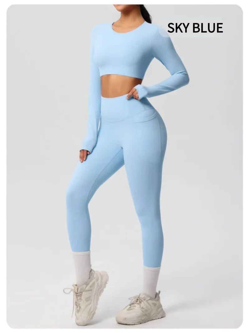 Yoga Gym Set Women Sports Impact Longline Strappy Top Fitness Overalls Sets Womens 2 Piece Sportswear Woman Gym Leggings Solid