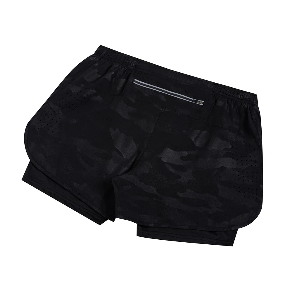 Summer Men's Reflective Running Shorts Fitness Quick Drying Double-Layer Shorts Men's Exercise Training Bodybuilding Shorts