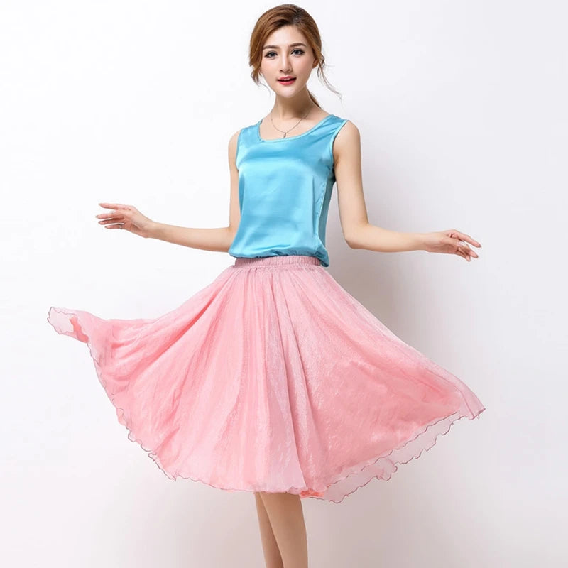 Silk Pleated High Waist Midi