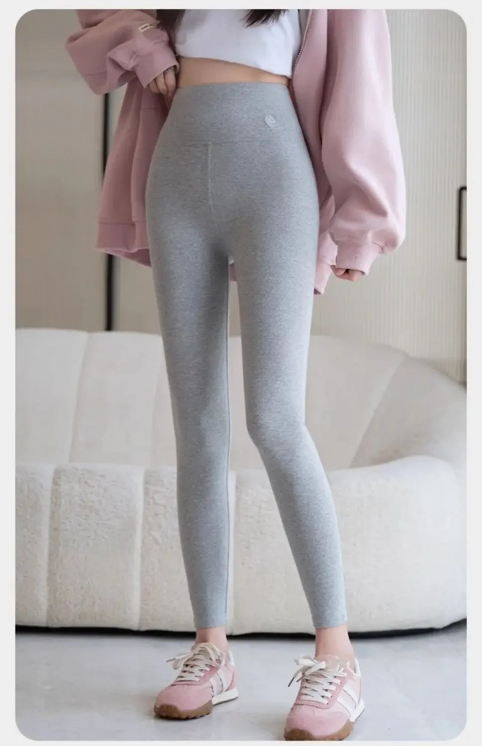 Pure Cotton Leggings Women Autumn Large Size High Waist Tight Nine-point Thickened Small Feet Make Them Look Slim Warm Pants