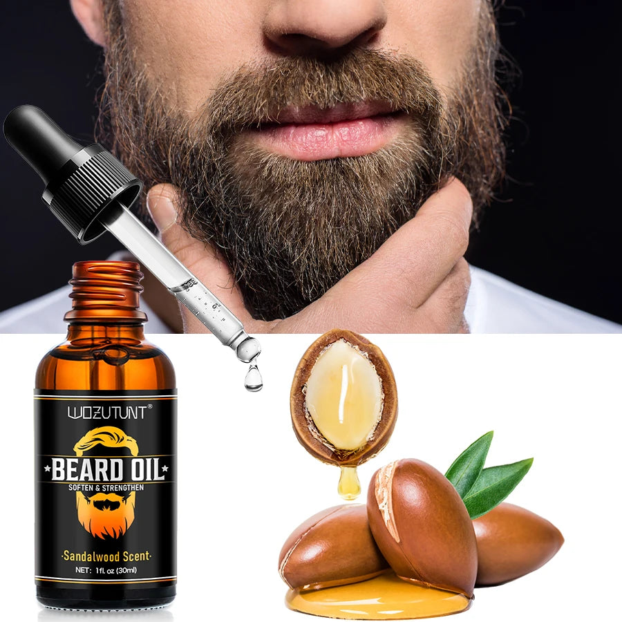 Men Beard Moisturizing & Nourishing Oil & Long-Lasting Smoothing Styling Butter，Facial Hair Conditioning Set for All Beard Types