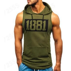 Men's Hooded Tank Tops Gym Workout Training Hoodies Sleeveless Bodybuildng Muscle Cut Off T-Shirt with Pocket