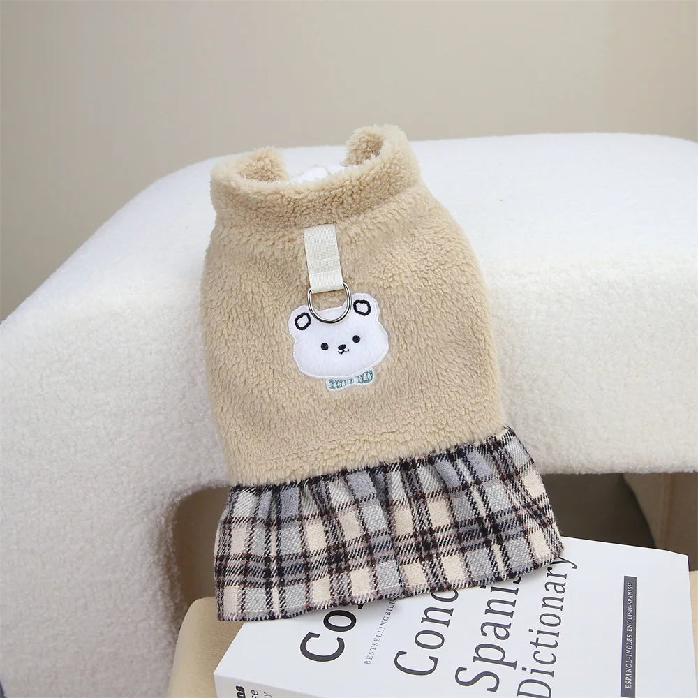 Cute Pet Dress Autumn Winter Plaid Princess Skirt Small Dog Coat Puppy Party Clothes Poodle Yorkie Apparel