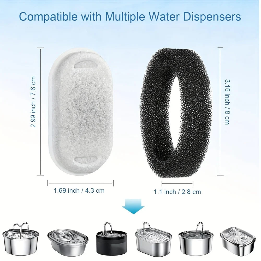 20PCS Cat Water Fountain Activated Carbon Dog Water Bowl Dispenser Replacement Filters with 20 Sponges for Home Pet Hydration