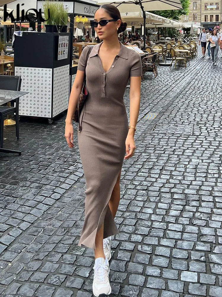 Elegant Collar Side Slit Dress
