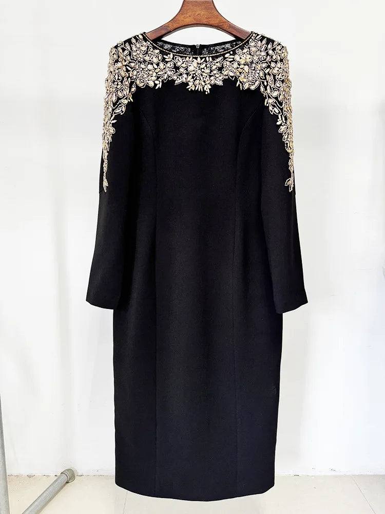 Elegant Beaded Straight Midi Dress