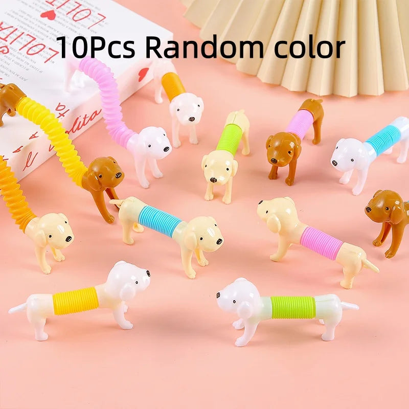 10Pcs Stretchable Dog Stress Relief Pop Tubes Toy Kids Birthday Party Favors Pinata Filler Telescoping Sensory Squeeze Toy