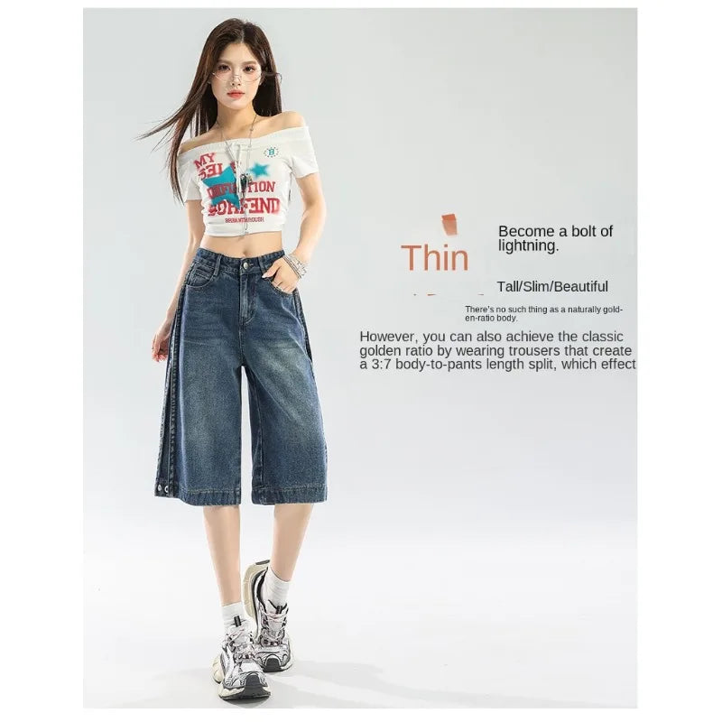 Denim Shorts for Women Summer  Fashion Trendy Loose Fitting Casual Female Jeans Breathable Comfy Streetwear